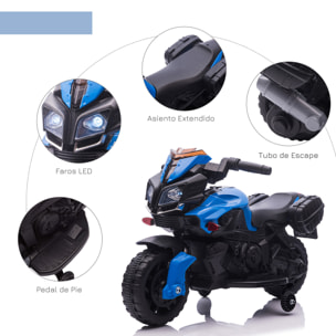 Moto Eléctrica para Niños de 18-48 Meses Motocicleta de Batería 6V con Faros Bocina 2 Ruedas de Equilibrio y Velocidad 3 km/h Carga 25 kg 88,5x42,5x49 cm Azul y Negro