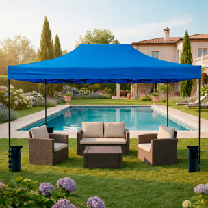 Gazebo Professionale 3x4.5 M Richiudibile Automatico In Acciaio E Telo Oxford 1200D PVC Impermeabile Anti UV Struttura a Fisarmonica con Sacche Blu