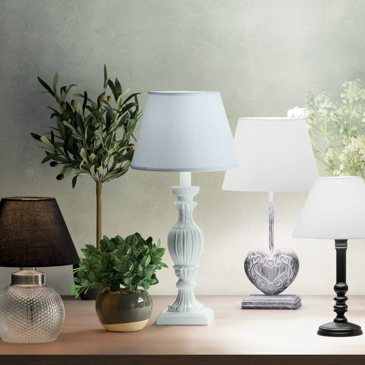 Lampe "Renzo" blanche - bois patiné H56 cm