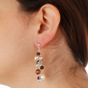 PERLAVIVA - Orecchini Pendenti in Argento 925 con Quarzo, Ametista e Perle Multicolore d'Acqua Dolce Ø7/8mm
