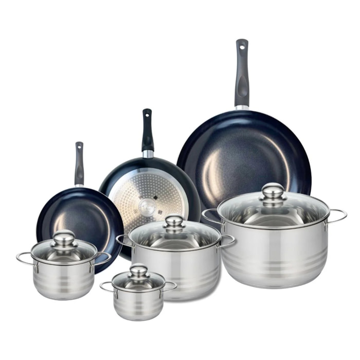 Ensemble de 3 Poêles de cuisson 20, 24 et 32 cm et 4 faitouts 12, 14, 20 et 24 cm Elo Prima Brillant