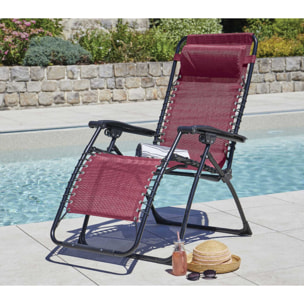 Lot de 2 fauteuils relax en acier - pliant - bordeaux - PALAVAS