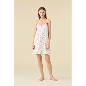Camicia da notte donna in cotone con bretelline e scollo a V, decorata con stampa ciliegie articolo summer and fruits Noidinotte