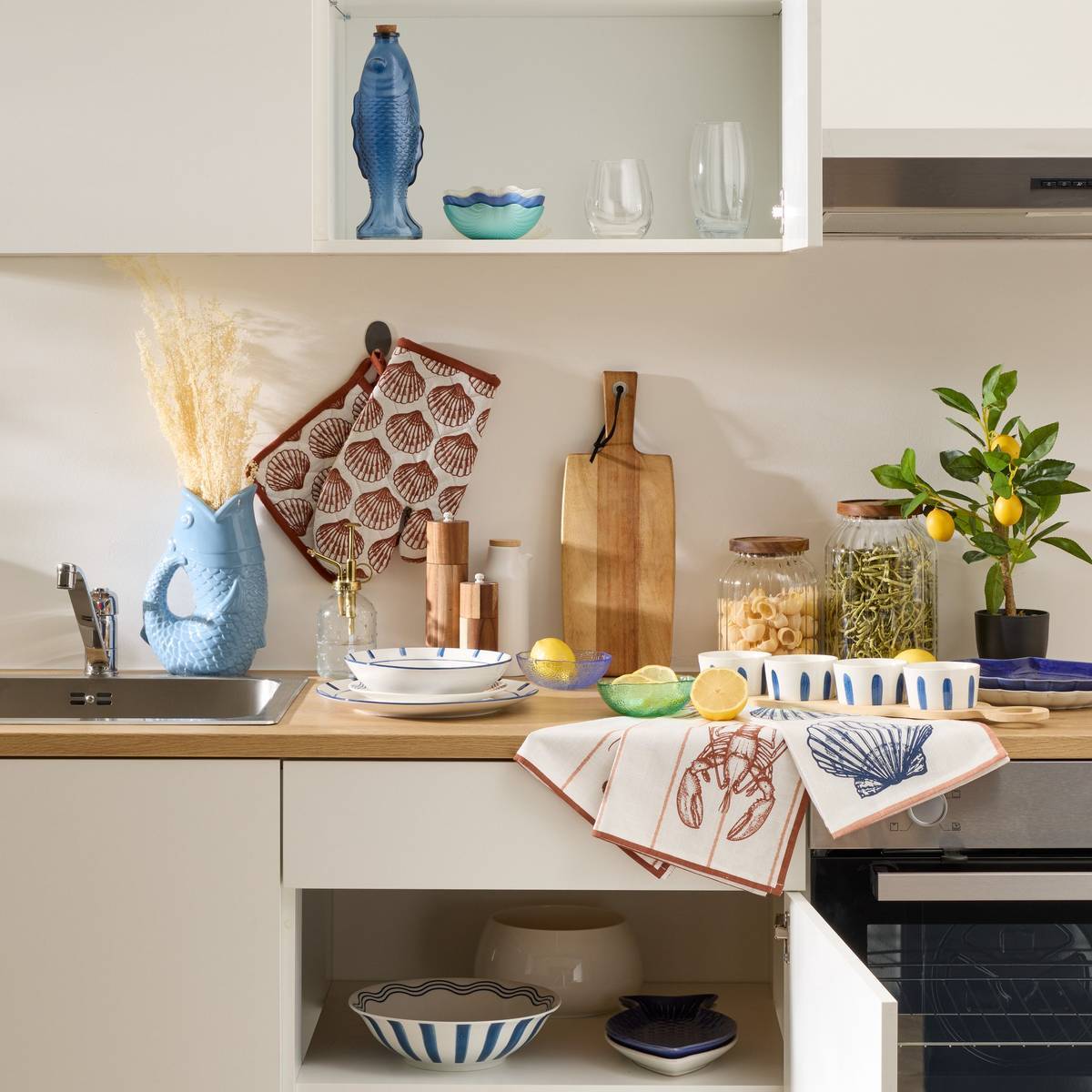 Gant et manique Oceania terracotta imprimé coquillage