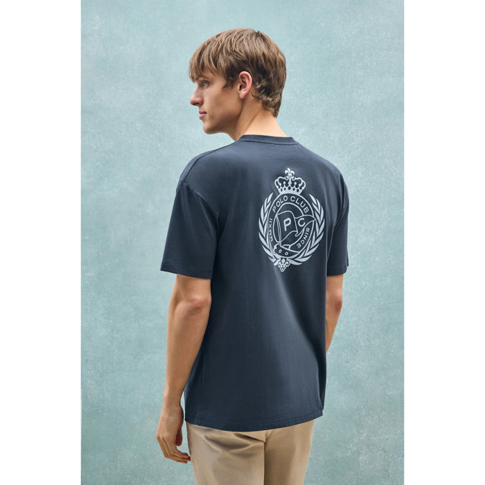 Camiseta azul marino de cuello redondo y print náutico