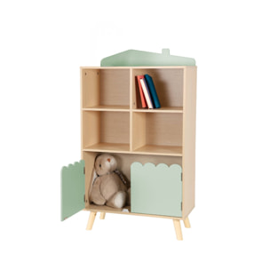 Bibliothèque enfant verte 2 portes et 4 étagères
