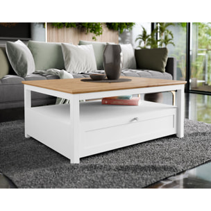 Francesco - table basse - effet bois et blanc - 1 tiroir et 1 niche - 104 cm - Bois / Blanc