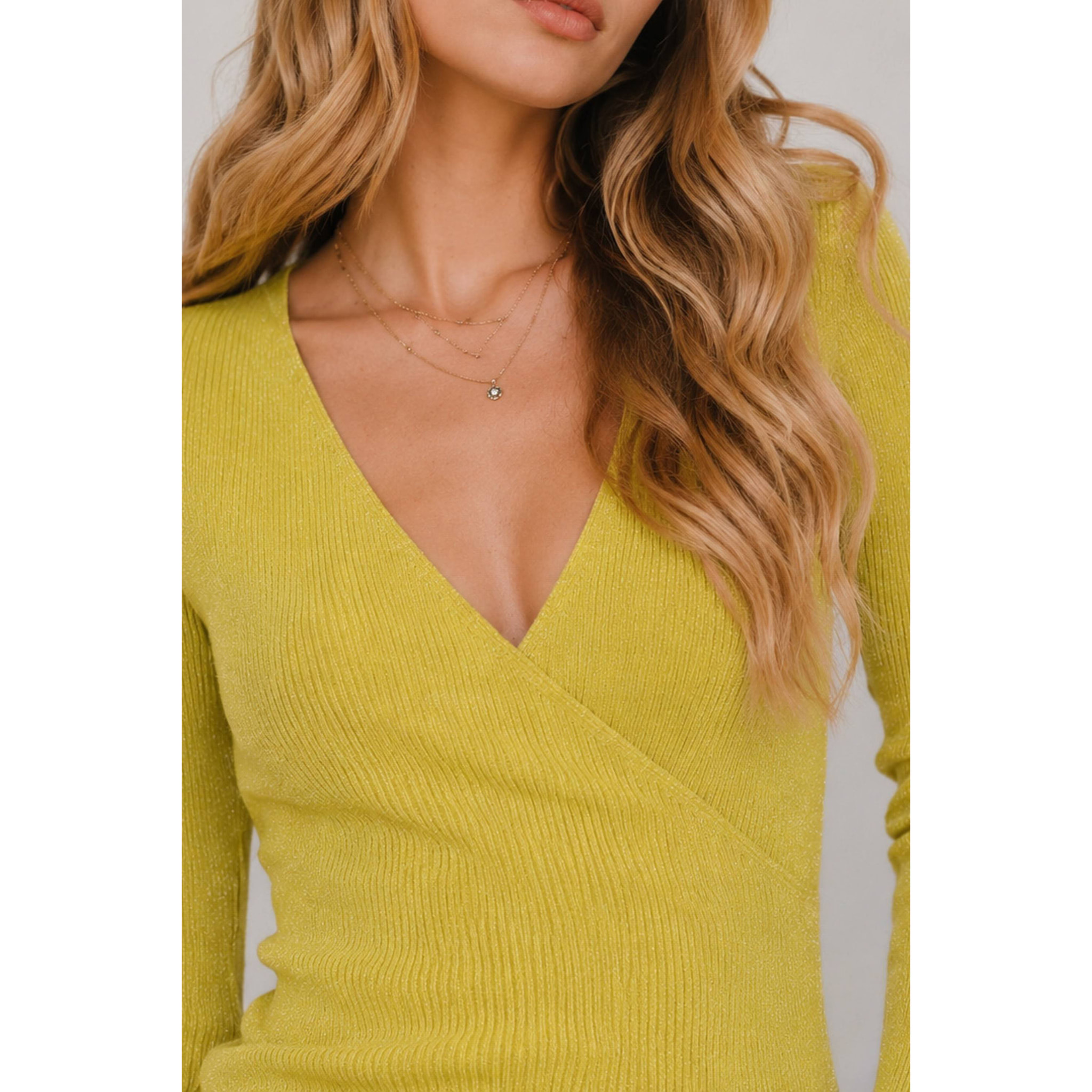 Kocca - Maglia a maniche lunghe in viscosa a coste con scollo a V Donna