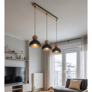 Lampada a sospensione KAKI in acciaio nero e legno