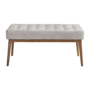 Banqueta tapizada en tela gris oscuro con estructura de patas de madera en nogal 100x40x45cm