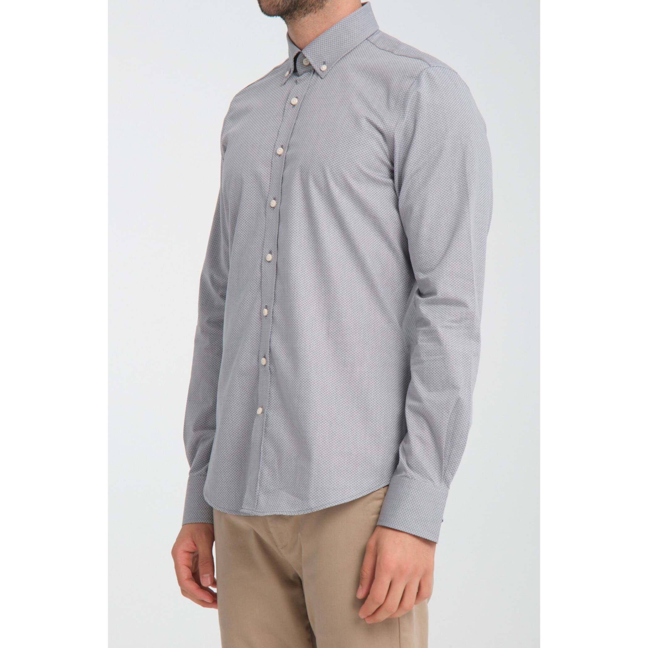 camicia uomo 1 bottone button down slim Jacquard Fantasia Grigio/Bianco
