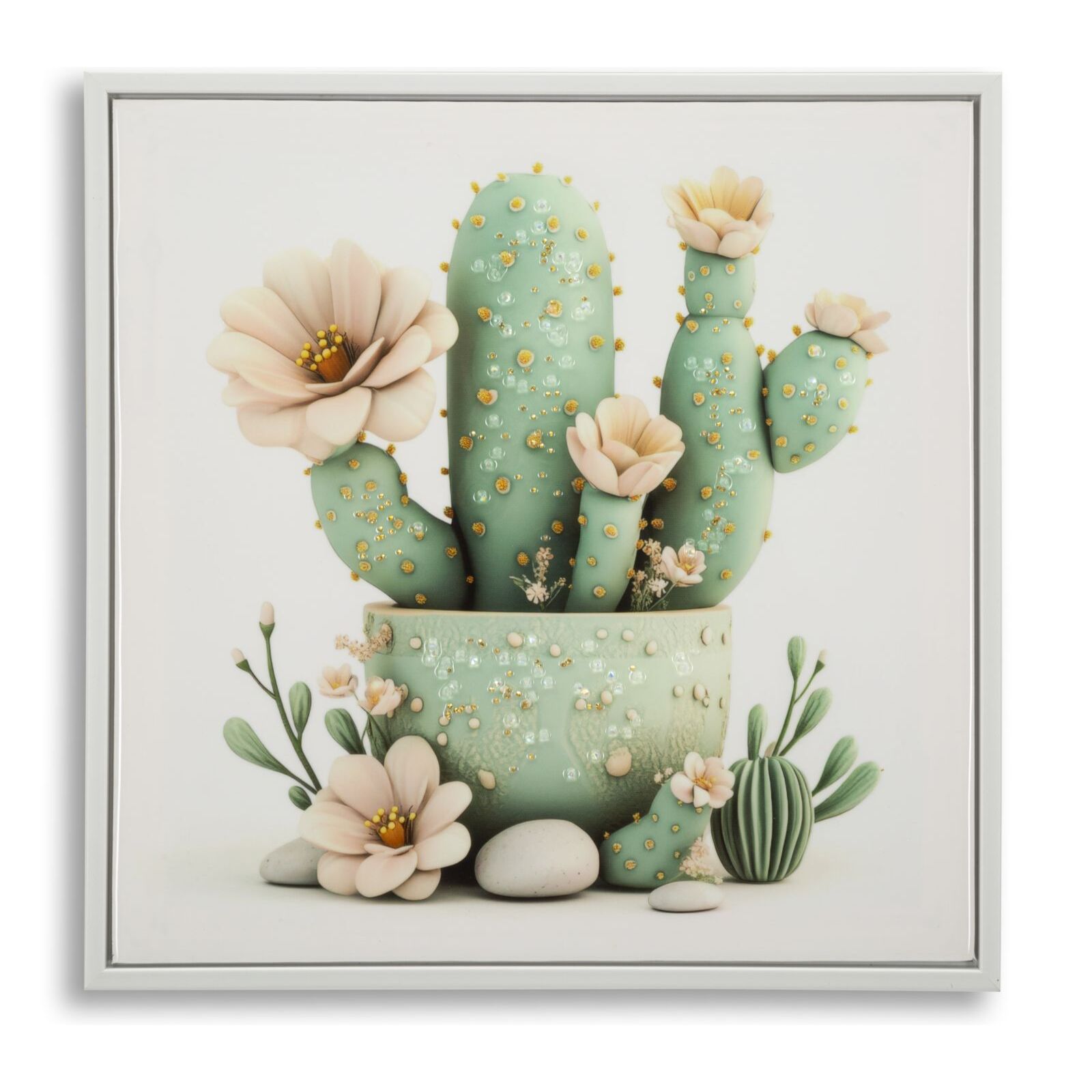 STAMPA SU TELA LACCATA C/CORNICE VASETTO CACTUS -D- CM 40X2,8X40