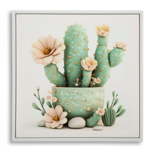 STAMPA SU TELA LACCATA C/CORNICE VASETTO CACTUS -D- CM 40X2,8X40