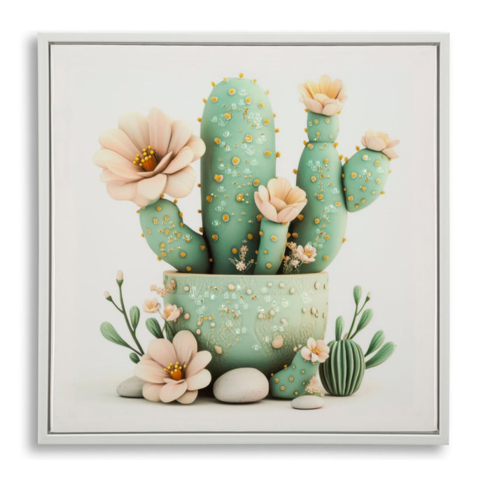 STAMPA SU TELA LACCATA C/CORNICE VASETTO CACTUS -D- CM 40X2,8X40