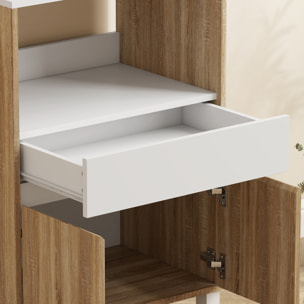 Meuble de rangement desserte de cuisine pour micro-ondes avec placard tiroir étagère supérieur 60 x 40 x 131 cm naturel et blanc