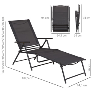 Transat pliable inclinable 5 positions métal époxy textilène