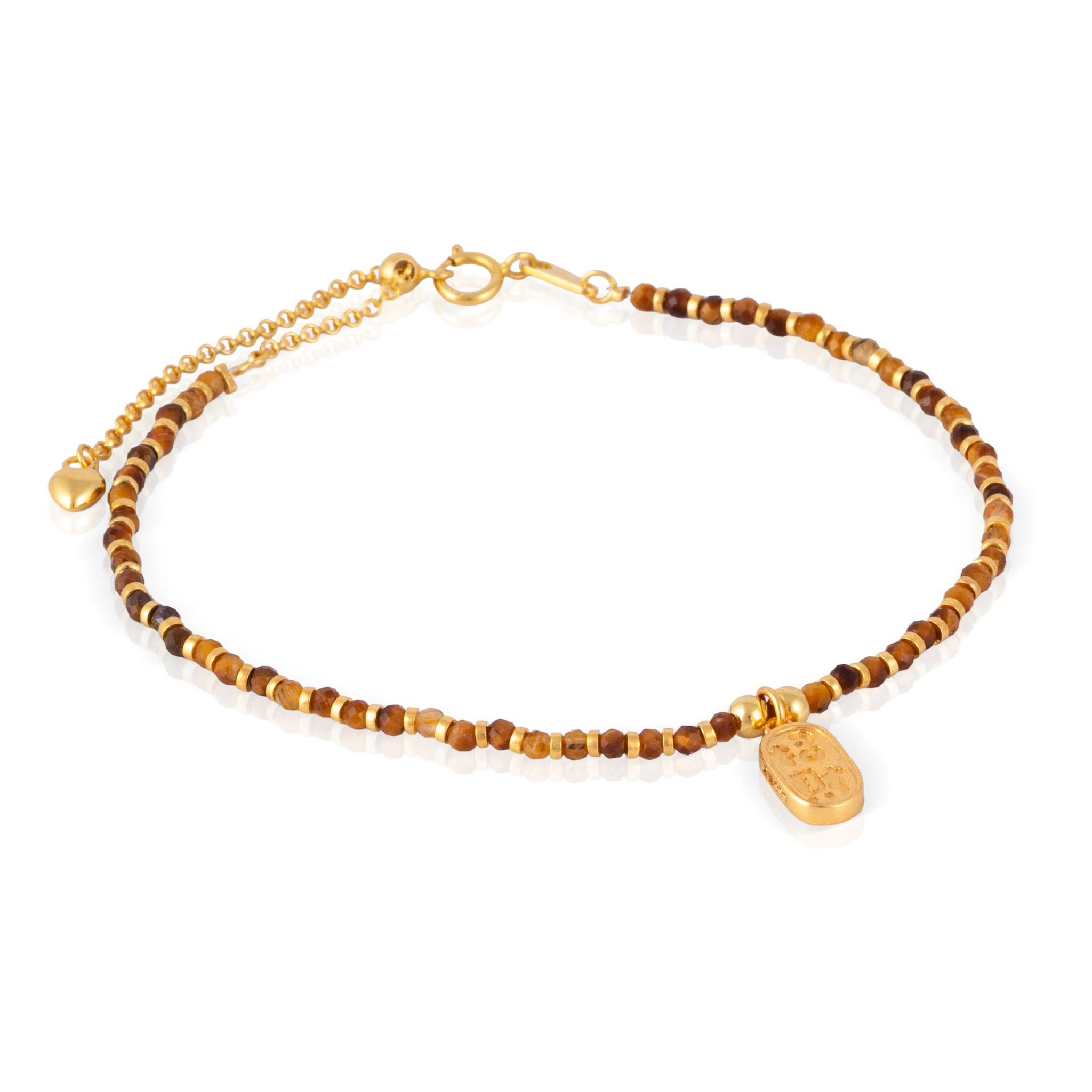 Pulsera con cuentas de ojo de tigre, detalles en plata de ley 925 y cierre de resorte.