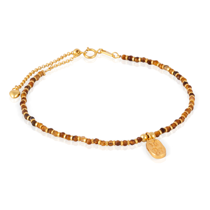 Pulsera con cuentas de ojo de tigre, detalles en plata de ley 925 y cierre de resorte.