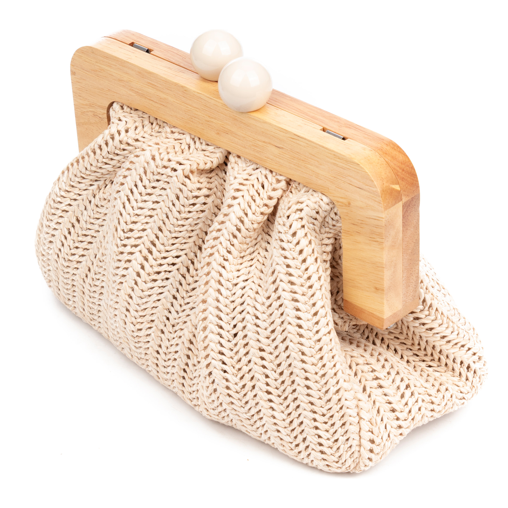 BeneLario Bolso bandolera Mujer. Tela con detalles de madera natural y piel sintética.