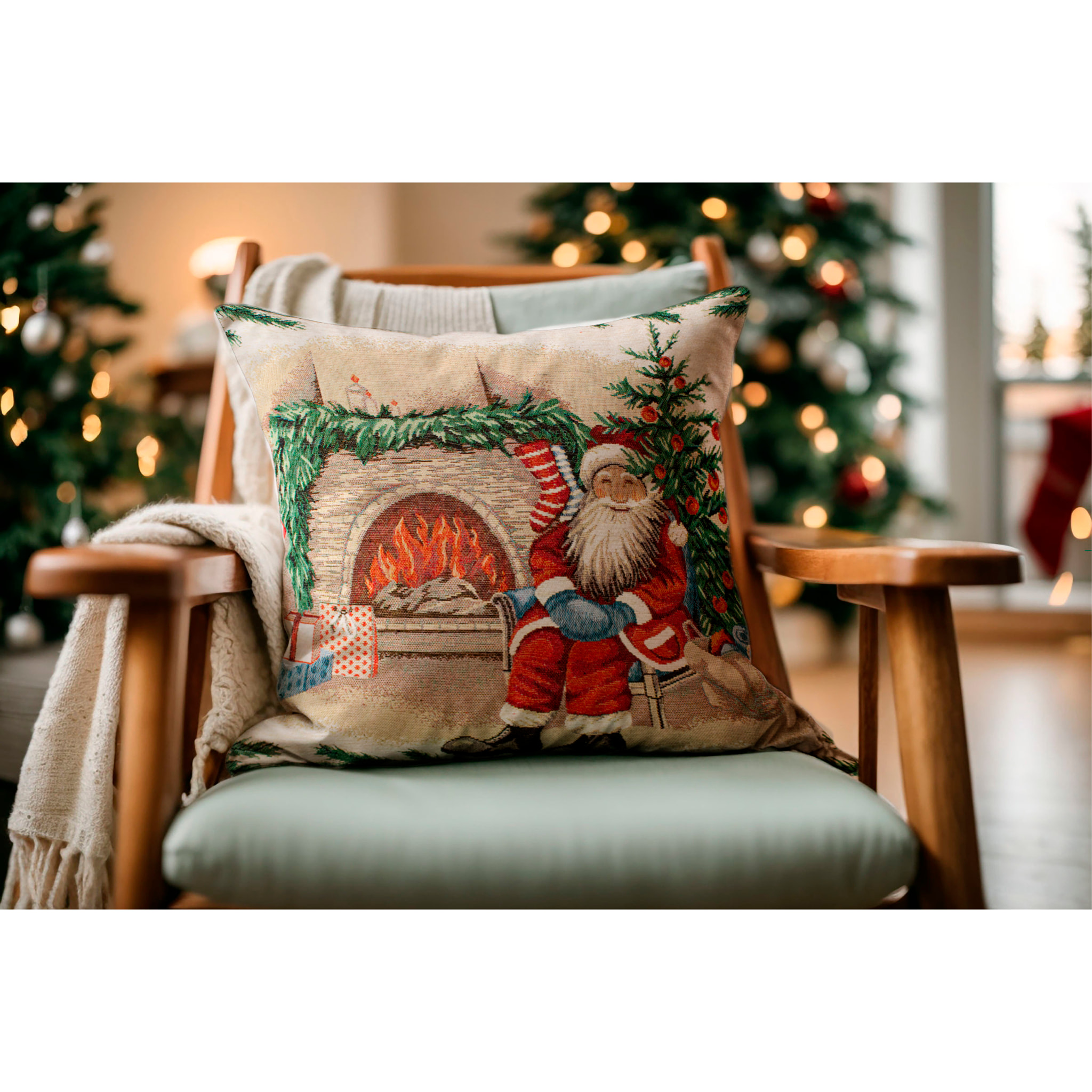 COPPIA CUSCINI ARREDO JACQUARD SFODERABILI 50X50 CM BABBO NATALE