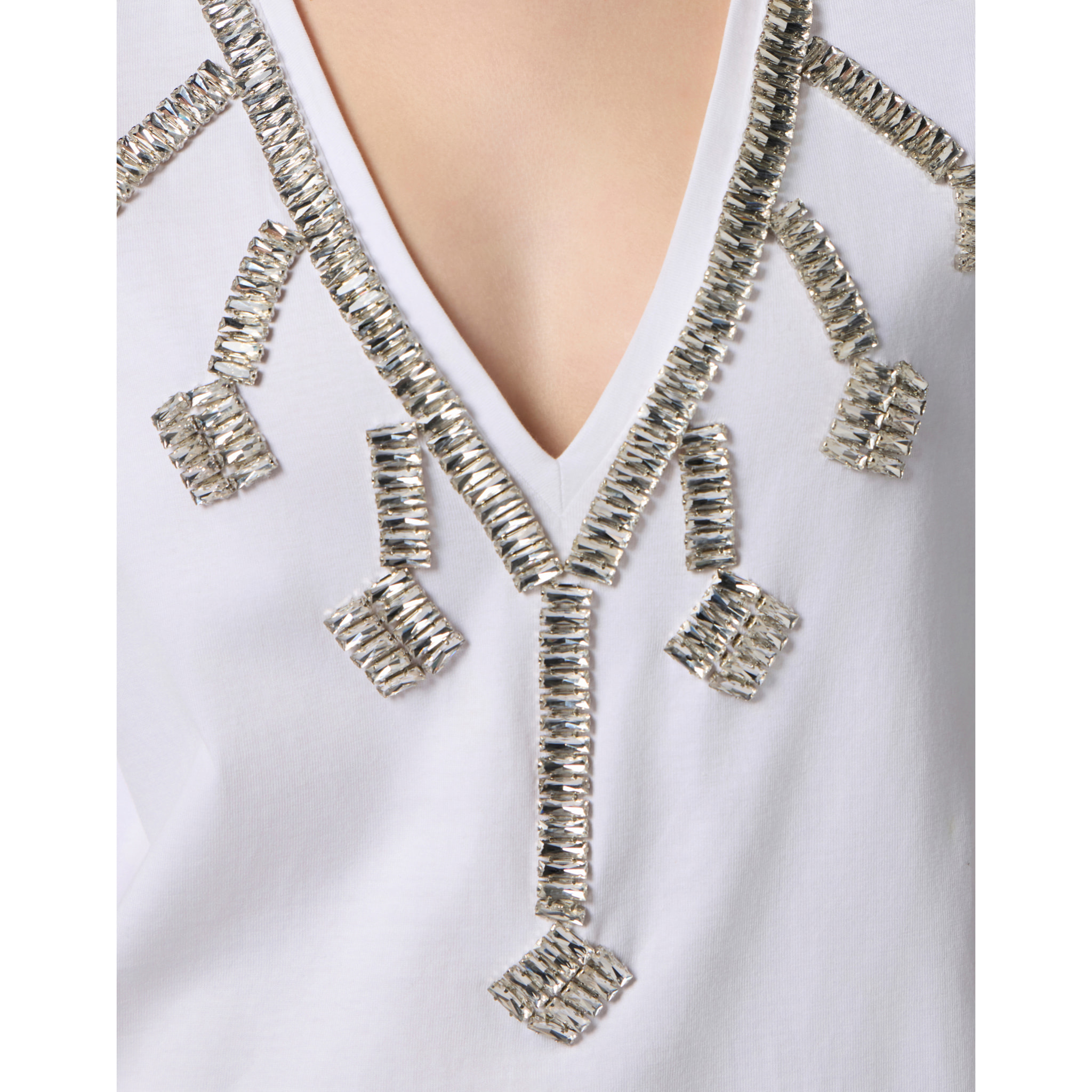 PHILIPP PLEIN V-Neck T-Shirt Crystal Fringes