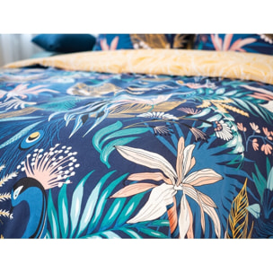 Parure housse de couette coton bleu fonce