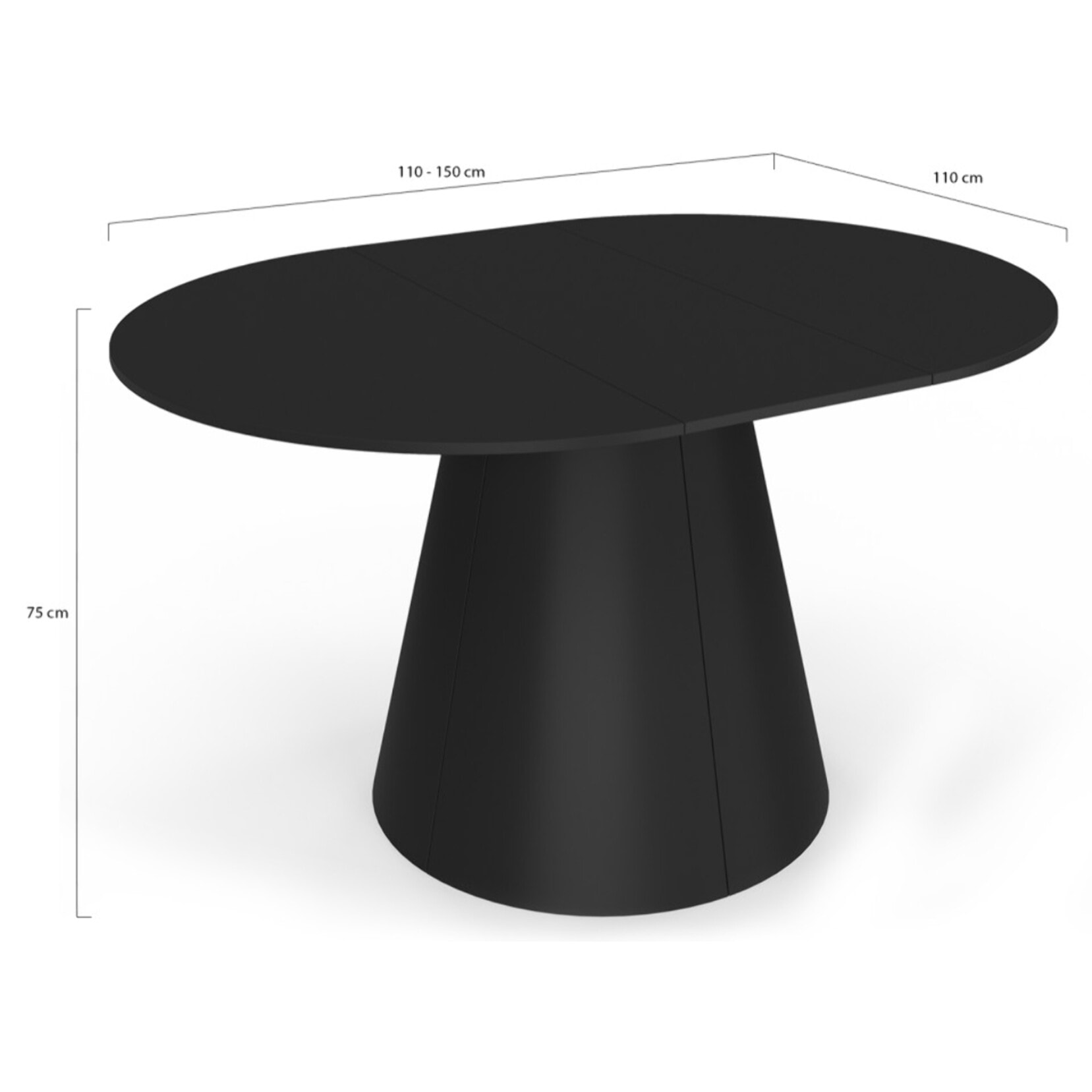 Table à manger ronde extensible Elvis noire Ø110-150cm
