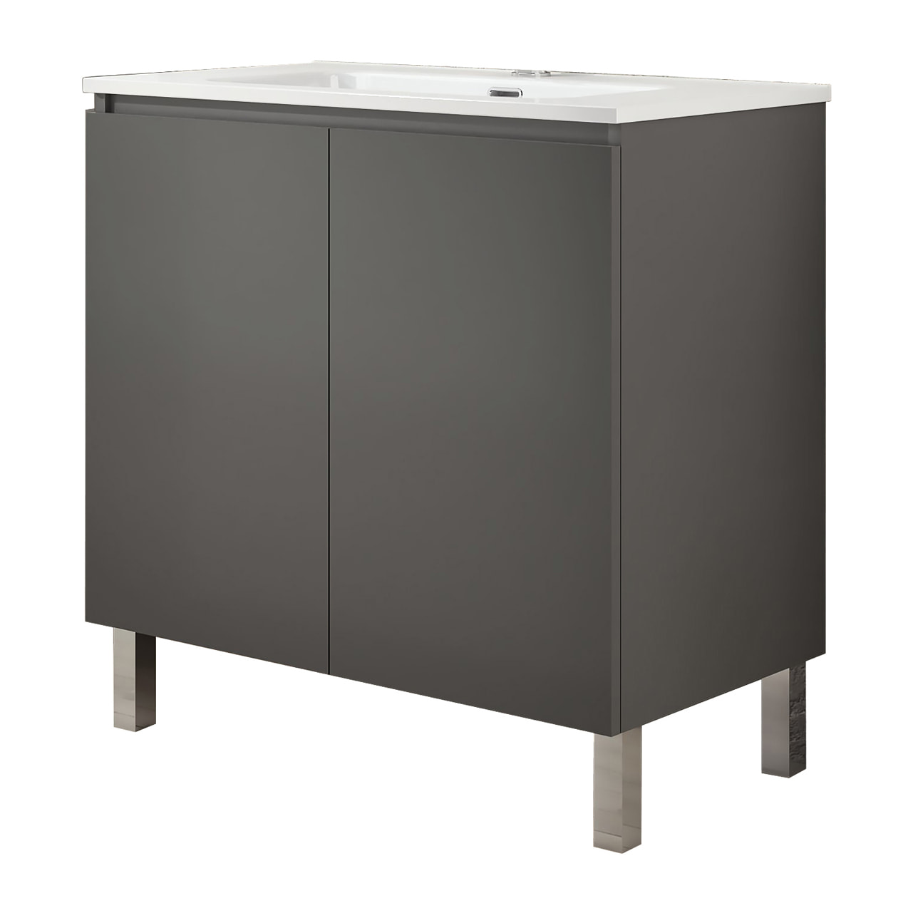 Conjunto de Baño Lust | 80 cm Gris Mate | Dos Puertas | Lavabo Encastrado | No incluye Espejo | Mueble Montado | Alday
