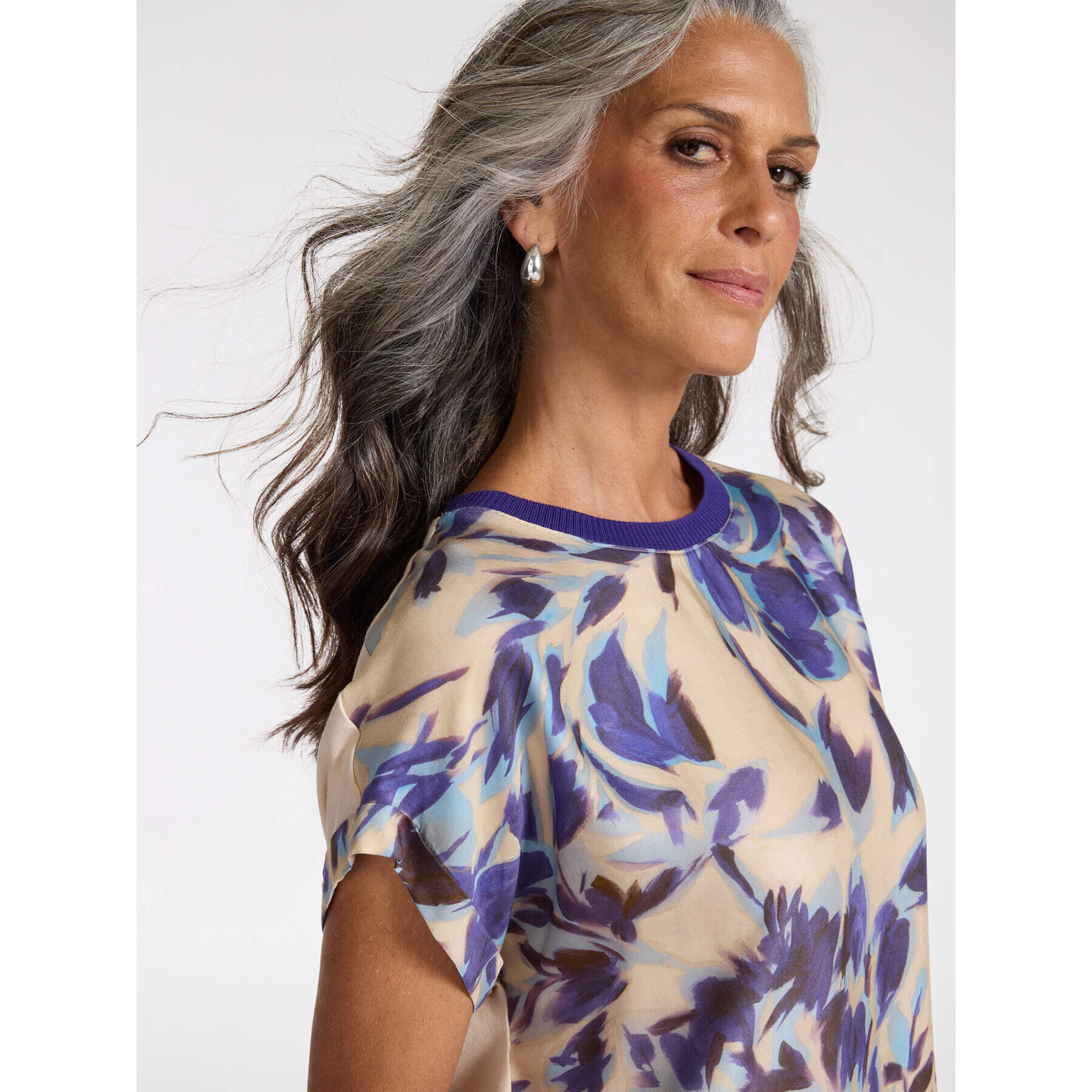 Elena Mirò - T-shirt in due tessuti con stampa - Viola