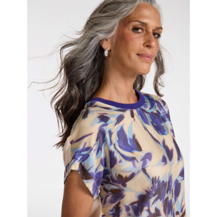 Elena Mirò - T-shirt in due tessuti con stampa - Viola