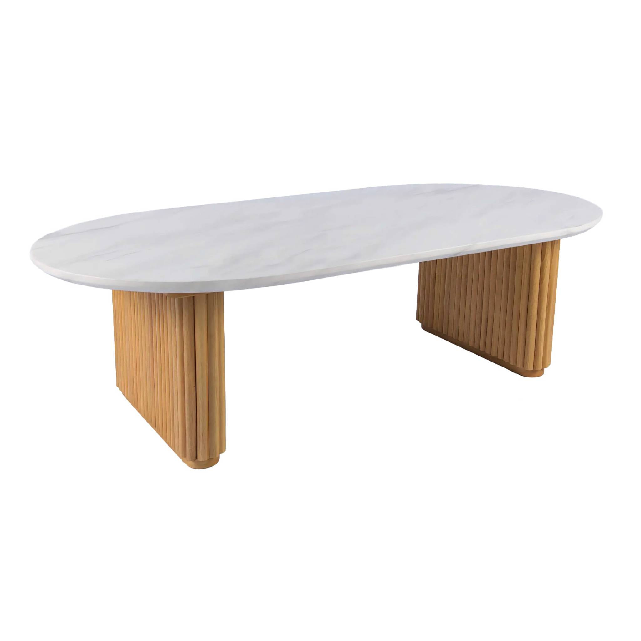 Table basse ovale bois d'hévéa plateau effet pierre GABRIELLE