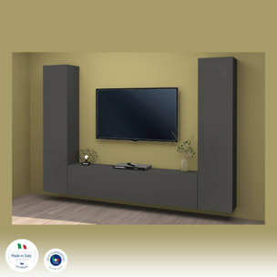 Parete attrezzata Giordano, Set salotto porta TV a 3 ante, Mobile soggiorno multiuso, 100% Made in Italy, cm 260x30h180, Antracite