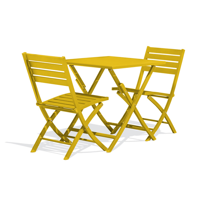 MARIUS - Ensemble repas de jardin 2 places en aluminium moutarde