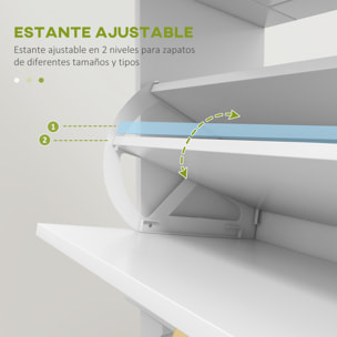 Mueble Zapatero Blanco Zapatero Estrecho con 2 Puertas Abatibles y 1 Cajón para 8 Pares de Zapatos para Entrada Pasillo 60x23,5x98,5 cm