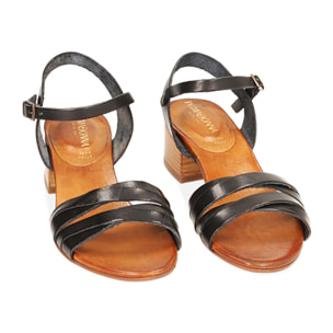 Sandalias de piel de vacuno negras, tacón de 4 cm