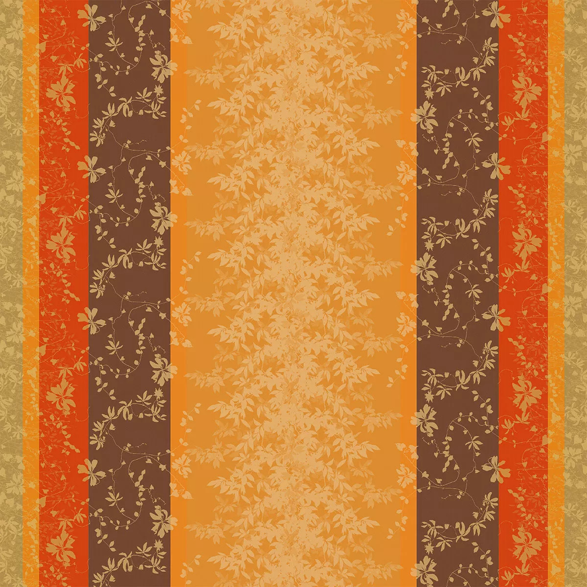 Nappe pur coton enduit 220 g/m² motif jacquard orange marron Mille lierres automne