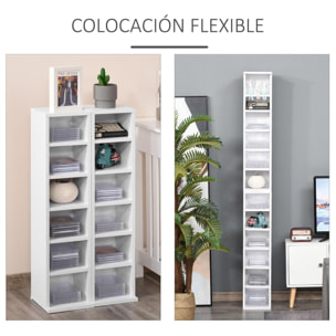 Estantería para CD o DVD Soporte para CD con 12 Compartimientos para 204 CD's y Estante Ajustable para Salón Dormitorio Oficina 2 Unidades 21x22.5x88,5 cm Blanco