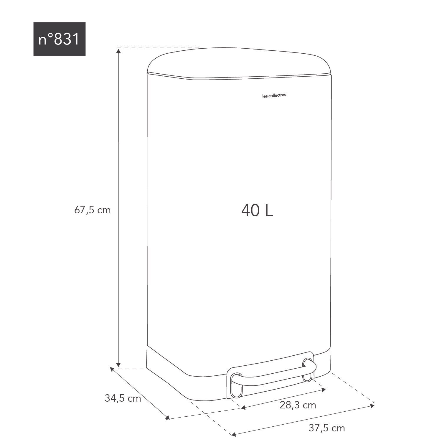Papelera de cocina con pedal Nº 831 Les Collectors (40 L- cubo interior extraíble- gris antracita)