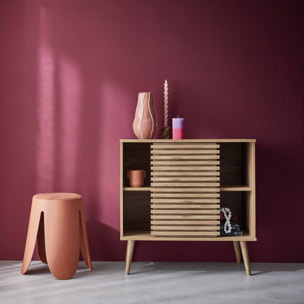 Buffet scandinave décor bois rainuré 1 porte coulissante 80cm MADERE