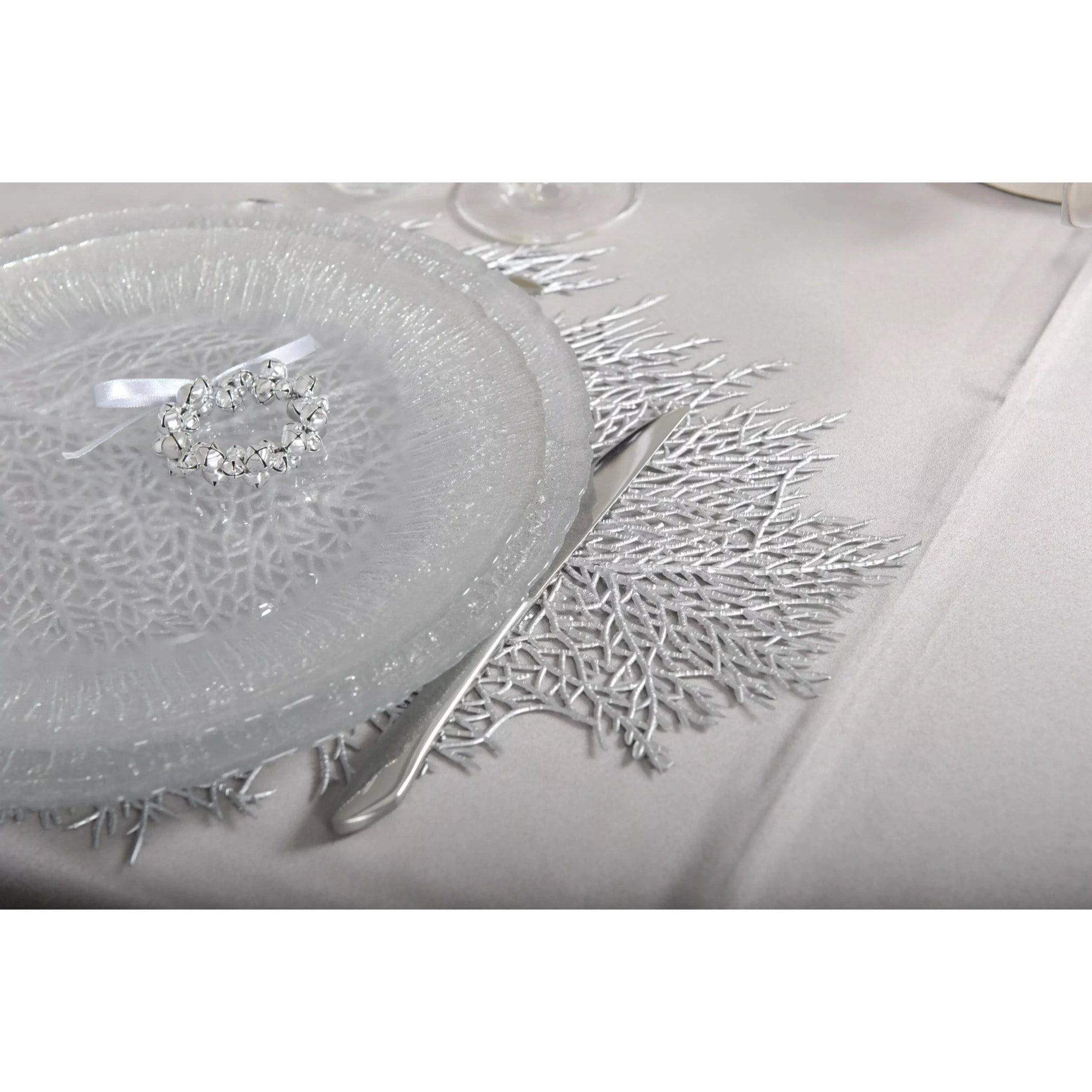 Lot de 6 Dessous d'assiette feuille argentée