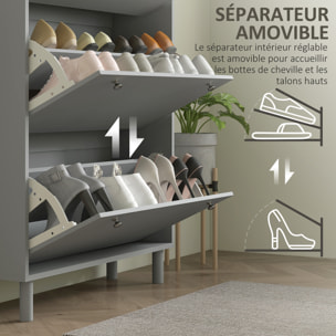 Meuble à chaussures sur pieds 3 portes étagères réglables dim. 80x23,5x121cm gris effet bois
