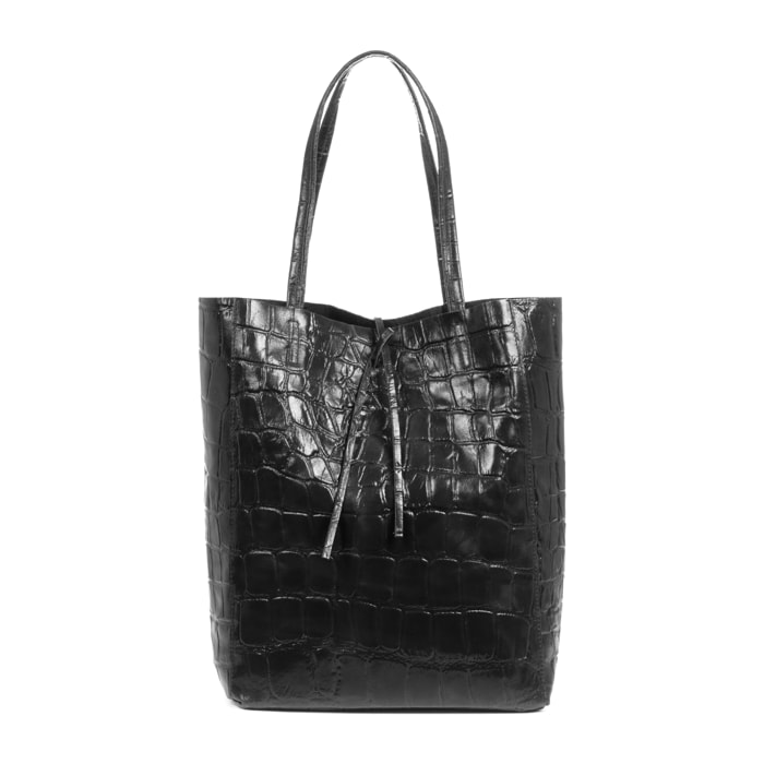 Sefora Borsa Shopper Donna.Pelle autentica Camoscio Coccodrillo Inciso Grande