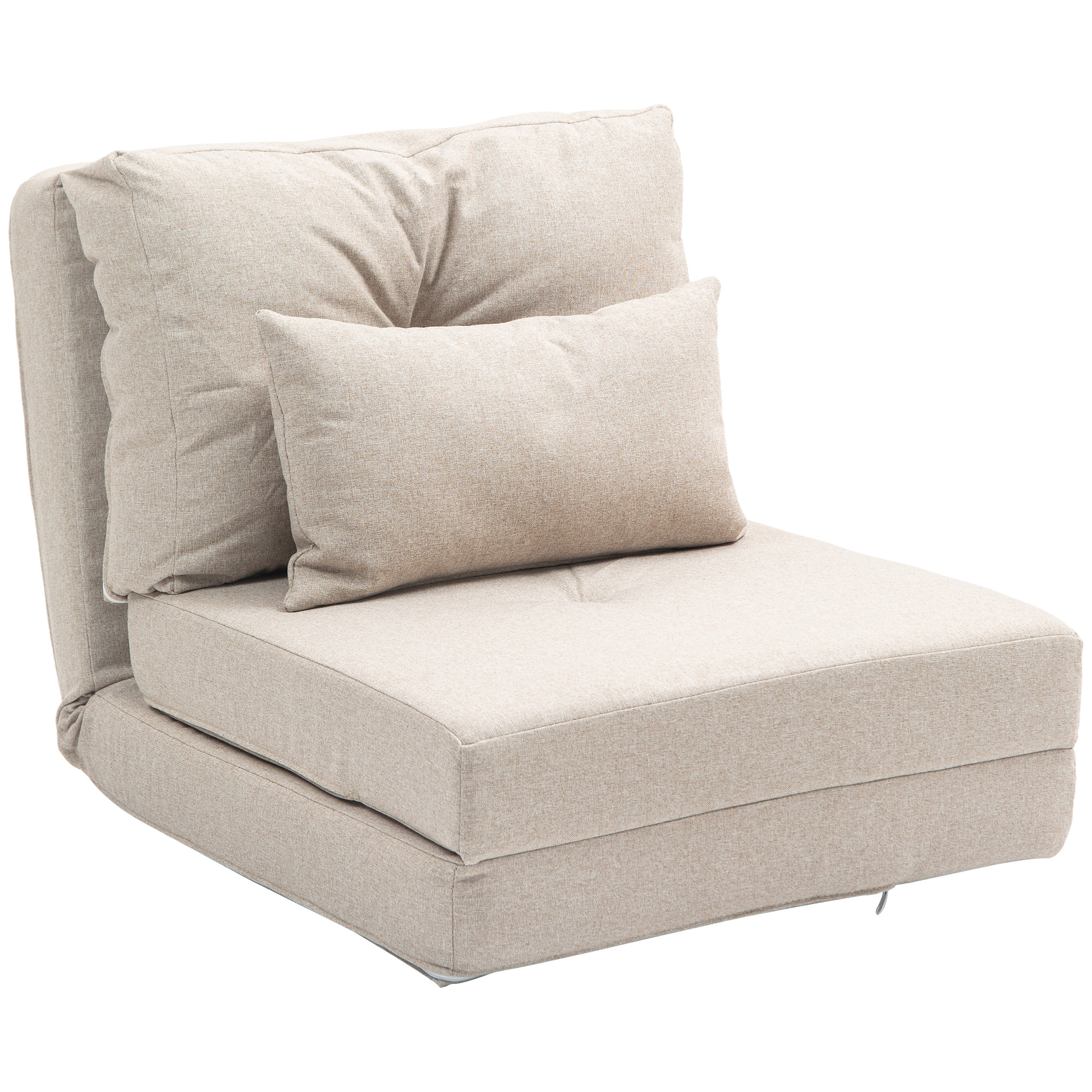 HOMCOM Sofá Cama Individual Plegable 3 en 1, Sofá Cama, Tapizado en Lino, con Respaldo Ajustable 5 Posiciones, Almohadas, Marco Metálico, para Dormitorio, Salón, Beige