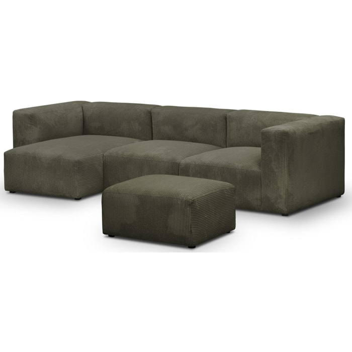 Canapé d'angle à gauche modulable 4 places en velours côtelé + pouf - MODULO