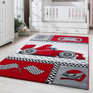 KIDS - Tapis enfant à motif voiture de course rouge - KID0460ROU