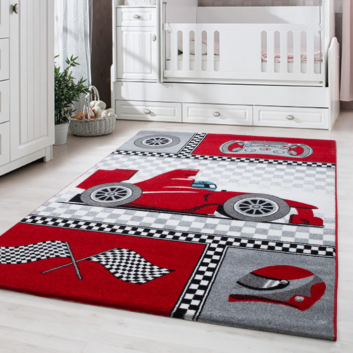 KIDS - Tapis enfant à motif voiture de course rouge - KID0460ROU