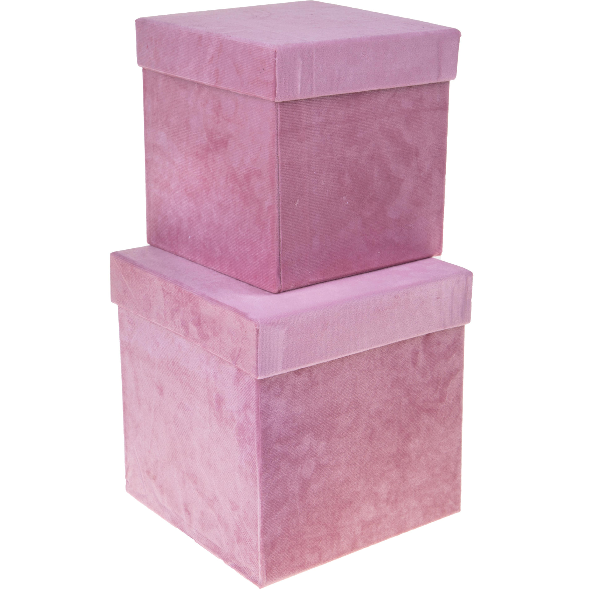 Set di 2 Scatole Quadrate Velluto - Pezzi 1 - Colore Rosa - 23,5x23,5Hx23,5cm - Bianchi Dino