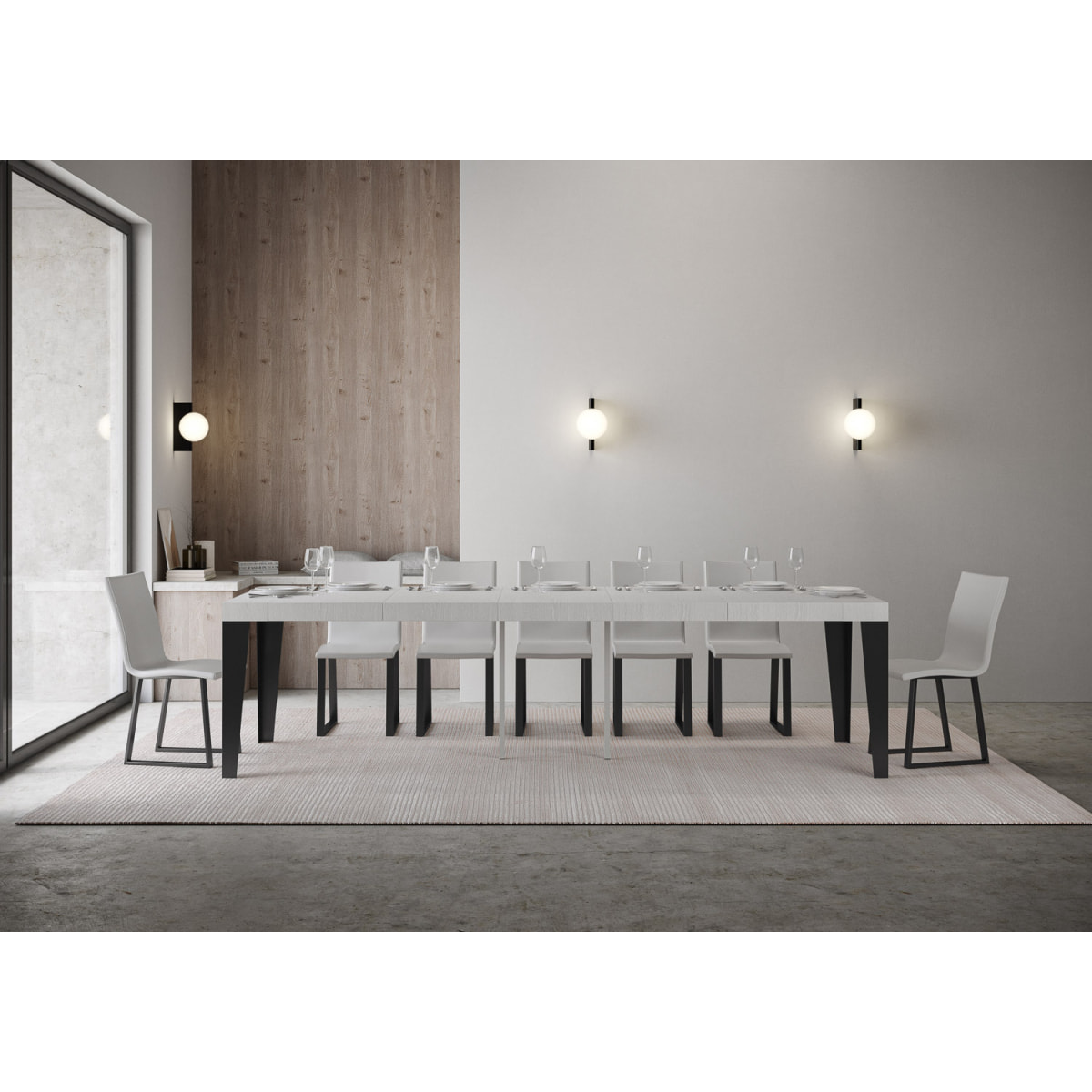 Consolle allungabile 90x40/300 cm Flame Premium Bianco Frassino telaio Antracite