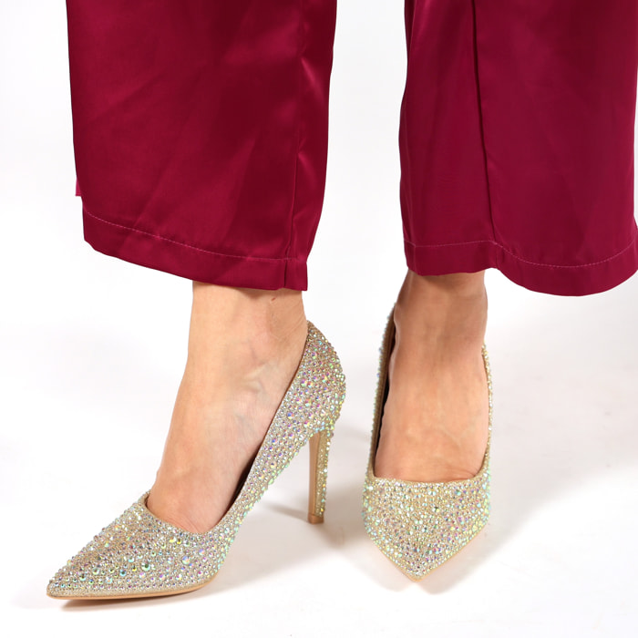 Dècolletè in simil pelle ricoperti di strass