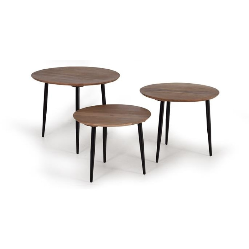 Set de 3 tables - bois de manguier et métal